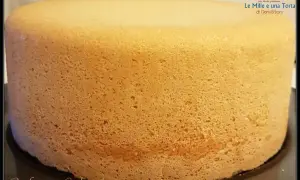 Un pan di spagna sofficissimo con lievito, dalla consistenza ariosa e dorata, pronto per essere farcito.