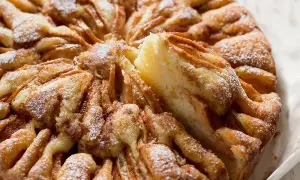 Torta di mele velocissima in 10 minuti, con mele caramellate e cannella, spolverata di zucchero a velo.