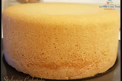 Un pan di spagna sofficissimo con lievito, dalla consistenza ariosa e dorata, pronto per essere farcito.
