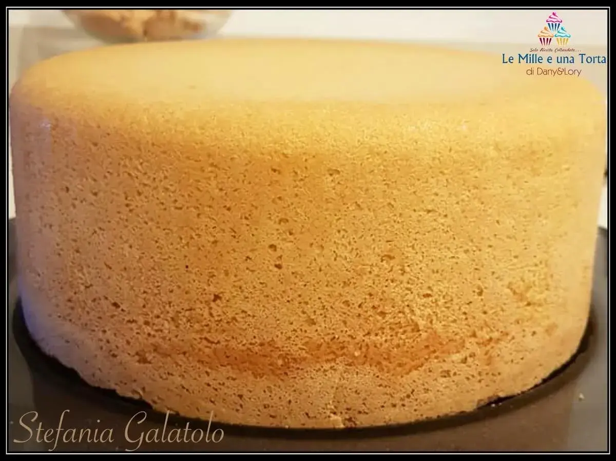 Un pan di spagna sofficissimo con lievito, dalla consistenza ariosa e dorata, pronto per essere farcito.