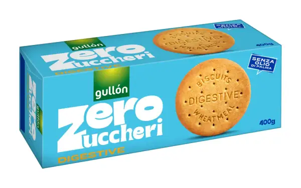 Scatola di biscotti Gullón Zero Zuccheri Digestive. Perfetti per uno snack leggero e gustoso, questi biscotti senza zucchero sono ideali per chi cerca un'opzione salutare.